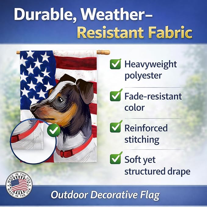 Caroline's Treasures CK6582CHF Japanese Terrier American Flag House Flag Large Porch Sleeve Pole Decorative Outside Yard Banner Artwork Wall Hanging, Polyester, House Size, Multicolor