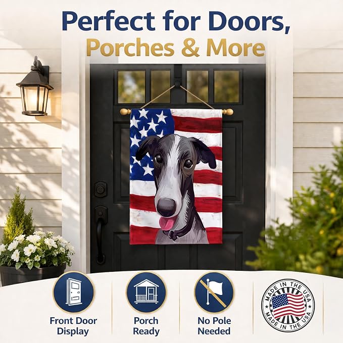 Caroline's Treasures CK6651CHF Polish Greyhound Dog American Flag House Flag Large Porch Sleeve Pole Decorative Outside Yard Banner Artwork Wall Hanging, Polyester, House Size, Multicolor