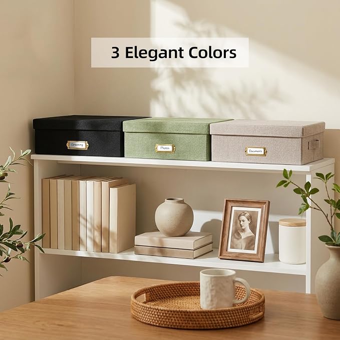 Linen Photo Storage Box with Adjustable Hook and Loop Dividers, Holds 1700 4"x6" Photos, Collapsible Picture Organizer with Handle and Label Stickers, Memory Keepsake Box for Women, Beige
