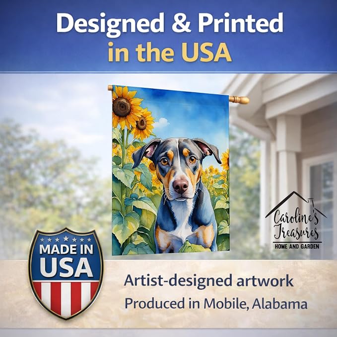 Caroline's Treasures DAC6046CHF Catahoula in Sunflowers House Flag Large Porch Sleeve Pole Decorative Outside Yard Banner Artwork Wall Hanging, Polyester, House Size, Multicolor
