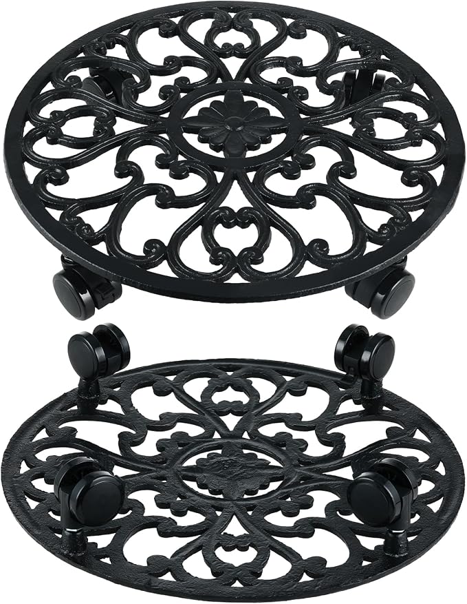 4 Packs 14 Inch Rolling Plant Stand with Wheels Metal Plant Caddy with Wheels Heavy Duty Round Plant Stand Indoor Iron Plants Rollers for Plants, Plant Dolly