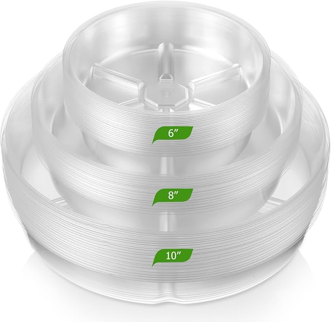 Gejoy 60 Pack Plant Saucers 6inch /8inch /10inch, Thick Durable Clear Plastic Plant Trays for Pots, Heavy Duty Drip Trays Water Catcher Flower Pot Saucers for Indoor Outdoor, Prevent Water Overflow