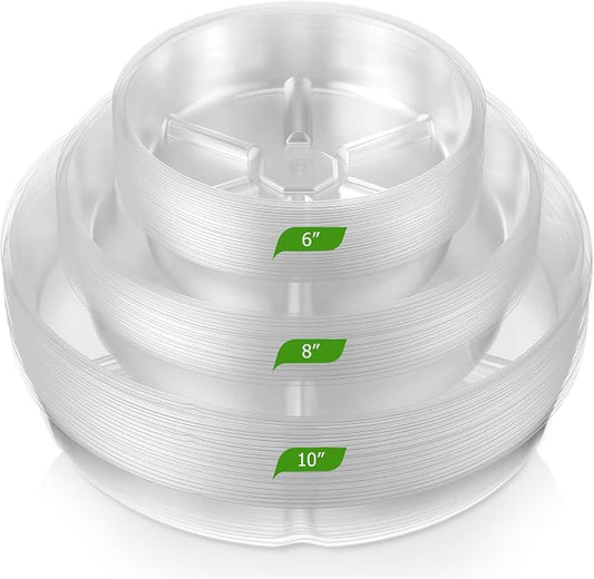Gejoy 60 Pack Plant Saucers 6inch /8inch /10inch, Thick Durable Clear Plastic Plant Trays for Pots, Heavy Duty Drip Trays Water Catcher Flower Pot Saucers for Indoor Outdoor, Prevent Water Overflow