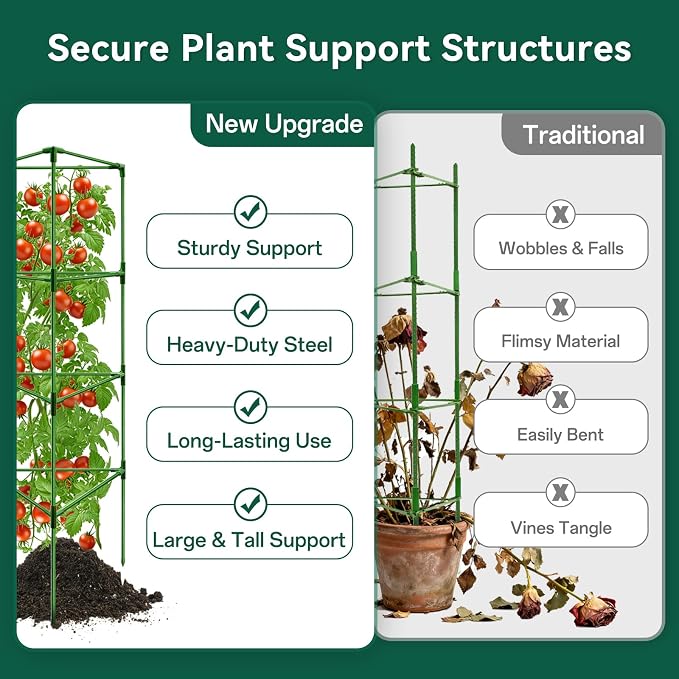 Halatool 6 Pack Tomato Cages for Graden 60 Inch, Adjustable Metal Tall Heavy Duty Tomato Trellis Plant Support, Tomatoes Stakes for Climbing Vegetables Flowers Fruits