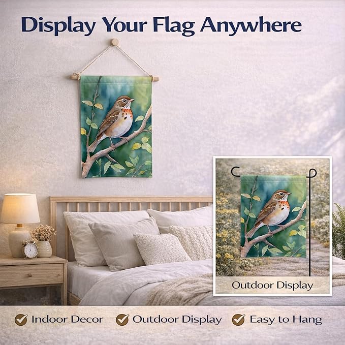 Caroline's Treasures Vermont Hermit Thrush Garden Flag Mailbox Flag Decorative Yard Flag Banner Outside Patio Artwork Yard Flower Beds, Garden Size, Multicolor