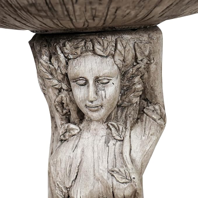 SKYFIRE 25” Tall Outdoor Concrete Bird Bath -Tree Nymph Goddess Pedestal Birdbath Bowl with Wood Grain Texture for Patio, Lawn, Yard, Outdoor Decor - 17”Dia. Garden Decor Statue Birdbaths for Birds