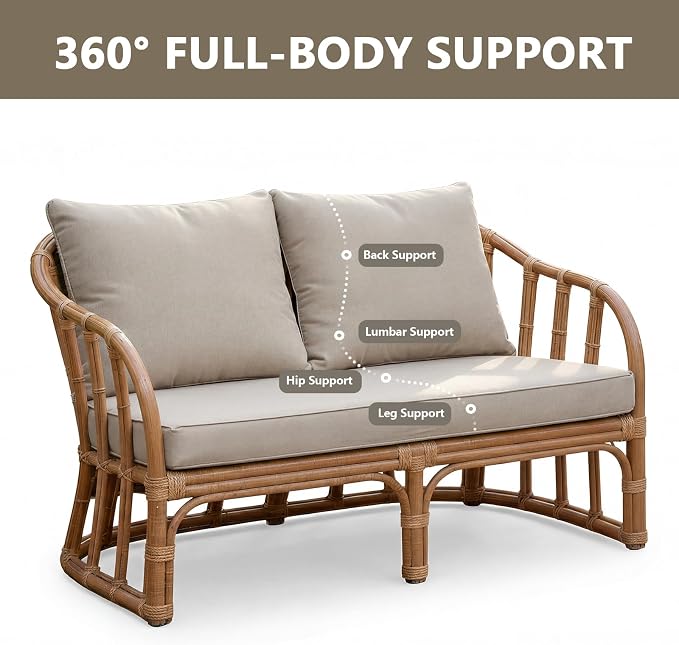 Goodgoods 48 x 24 Outdoor Loveseat Cushion Set, 1000+Hours Fade-Resistant & Water-Resistant Outdoor Furniture Chair Cushions with 30D High-Resilience Foam for Couch, Bench, and Swing, Putty