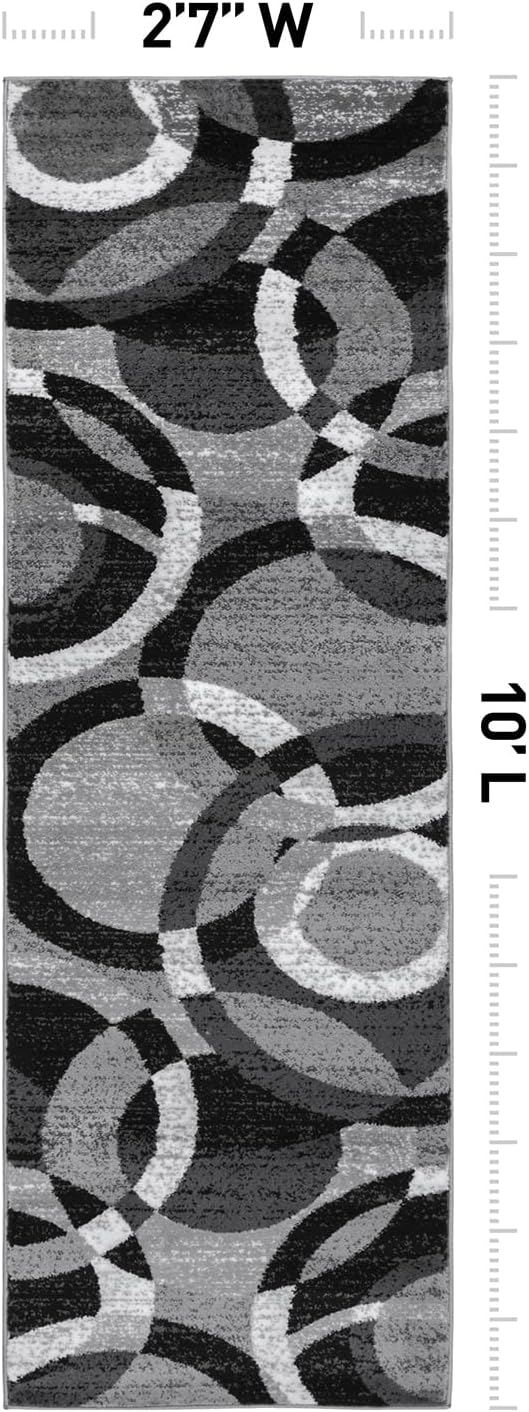 Rugshop Abstract Circles Contemporary Runner Rug Gray 2'7" x 10' | High Traffic, Rectangular, Size 2'7" x 10', Living Room, Bedroom, Dining Room, Home Office, Kitchen, Entryway, Hallway