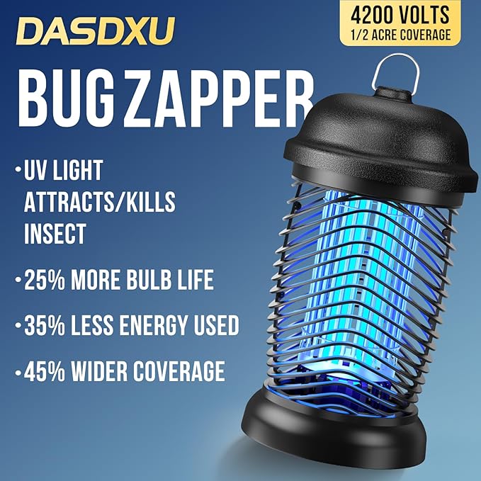 Upgraded Bug Zapper Outdoor 4200V Mosquito Zapper High Powered Less Energy Used Bug Zapper for Backyard Patio Camping Indoor
