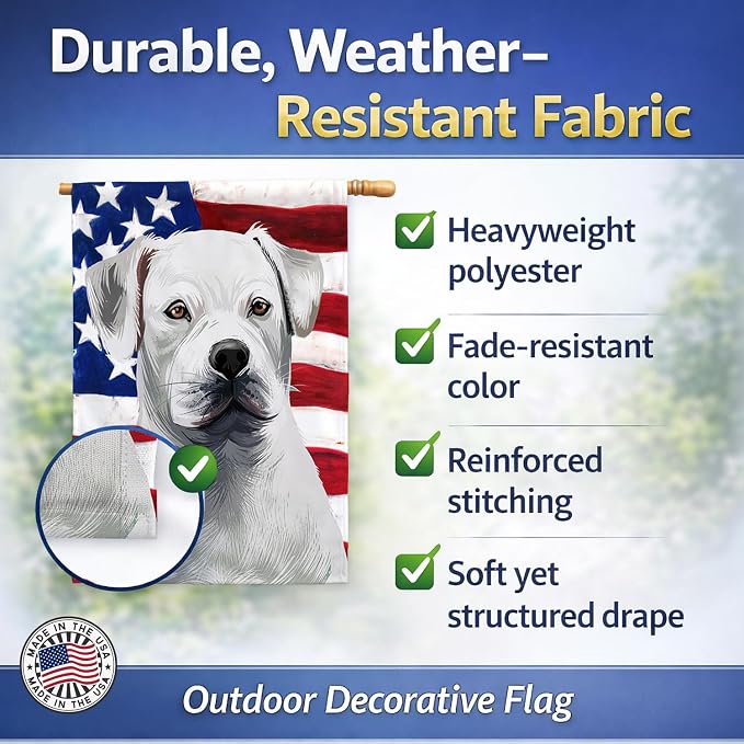 Caroline's Treasures CK6395CHF American Bulldog American Flag House Flag Large Porch Sleeve Pole Decorative Outside Yard Banner Artwork Wall Hanging, Polyester, House Size, Multicolor