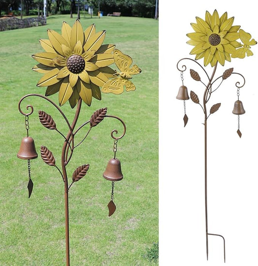 HLQMFHT Sunflower Garden Stake with Bells, Decorative Garden Stakes for Garden Yard Patio Decor