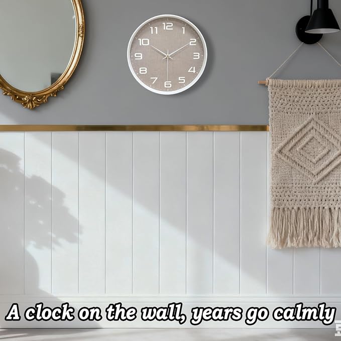 Modern Wall Clocks Battery Operated, 12 inch Silent Non Ticking Analog Clock with Large Numbers Burlap Texture Face, Tempered Glass Decorative Wall Clocks for Living Room Bedroom Kitchen Gym