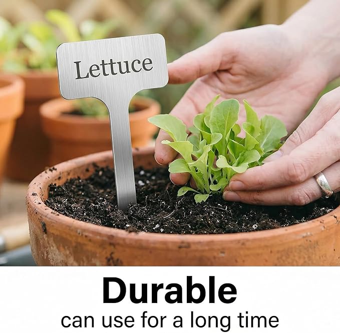 Stainless Steel Plant Labels Set, 20 Pack Waterproof Metal Garden Markers with 2 Pens, 13-Inch Rust-Proof Tags for Vegetables Flowers Indoor Outdoor Use