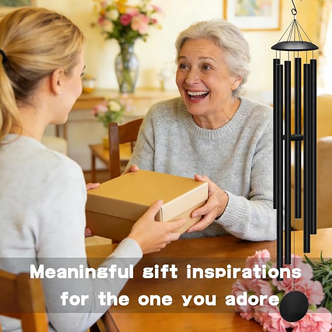 66" Extra Large Wind Chimes for Outside Deep Tone, Deep Soulful 6 Tube Aluminum Windchimes with Healing, Breezy Melodies, Rustproof Black Finish Heartfelt Gift for Mom's Patio Garden