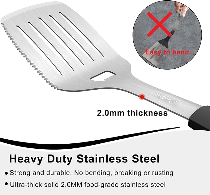 15.8" Heavy Duty Grill Set - Stainless Steel BBQ Tools with Spatula, Tongs & Fork, Professional Grilling Gifts for Men, Outdoor Barbecue Tool Set