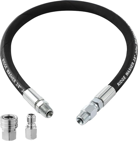 RIDGE WASHER Pressure Washer Whip Hose with Swivel, 3/8'' Power Washer Jumper Hose, Reel Connector Hoses for Pressure Washing with Adapter Set, 2 FT, 4000 PSI