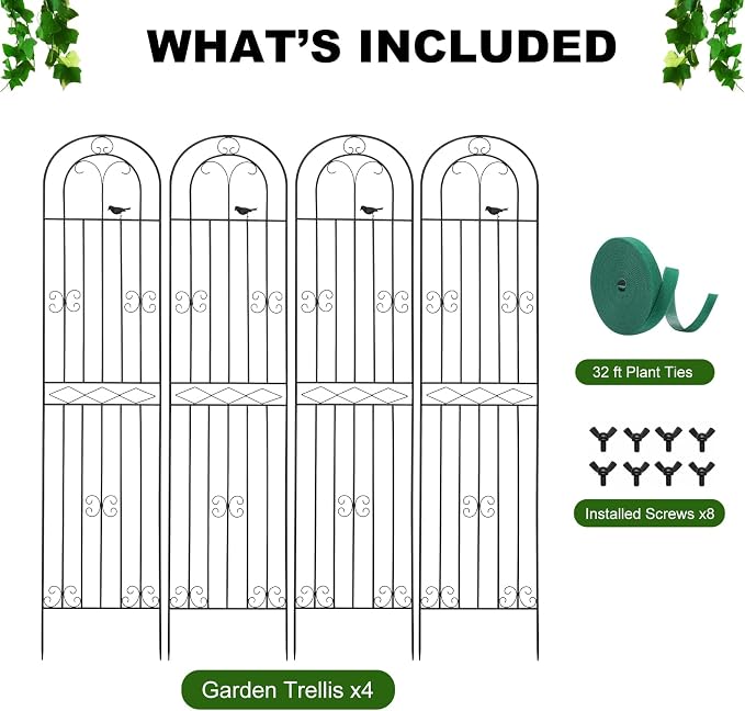 4 Pack 86.7" H x 19.7" WMetal Garden Trellis with Black Coating, Wire Lattice Grid Panel for Climbing Plants Outdoor Roses Vine Cucumbers Vegetables Flower Support (86.7" H, 4 Pack)