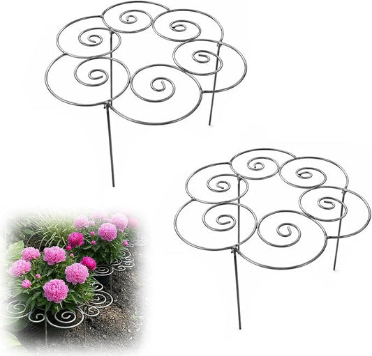 Peony Cages and Supports Support Rings Metal Garden Plant Support Cage Decorative Grow Through Flower Hoops for Peonies Dahlias Roses Hydrangeas Outdoor Plants (Silver,M - 2pcs)