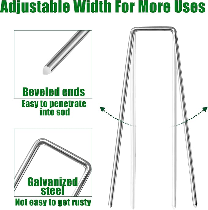 500 PCS Landscape Staples 6 Inch Galvanized Garden Stakes Garden Staples Pins Anti-Rust Ground Stakes for Weed Barrier, Irrigation Hose, Yard Lawn SOD, Landscape Fabric, Decor 6"L x1.2"W 500pcs