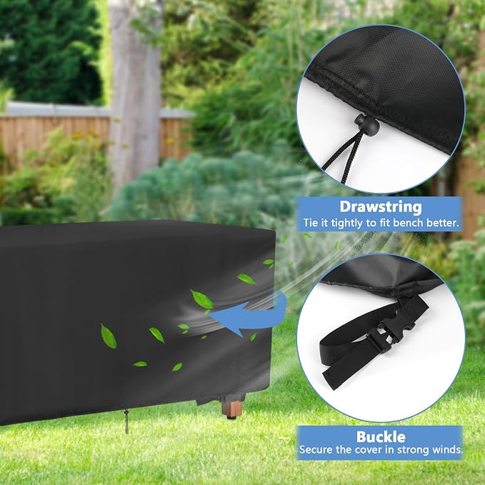 Outdoor Bench Cover for Tangkula Wood Bench, 40inch Waterproof Cover for Tangkula Entryway Bench, Small Covers for VINGLI Porch Benches, Black-40"L x 12" W x 19" H