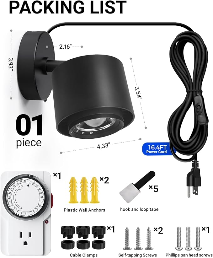 Barrina TR40a Track Plant Lights for Indoor Growing, 40W Ceiling Grow Lights with Adjustable Beam Angle (15°-60°), 5000K Full Spectrum Wall Plant Light with Timer for Greenhouse, Black Cover