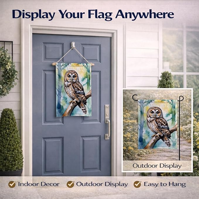 Caroline's Treasures Spotted Owl Garden Flag Mailbox Flag Decorative Yard Flag Banner Outside Patio Artwork Yard Flower Beds, Garden Size, Multicolor