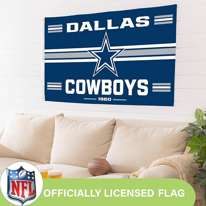NFL Dallas Cowboys Vintage Flag | 3 x 5 Estate Flag with Grommets | Heavy Duty Banner for Outdoor Garden Patio Decoration | Indoor Wall Decor for Room | Works with Flagpoles for Outside House (Dallas Cowboys-Vintage)
