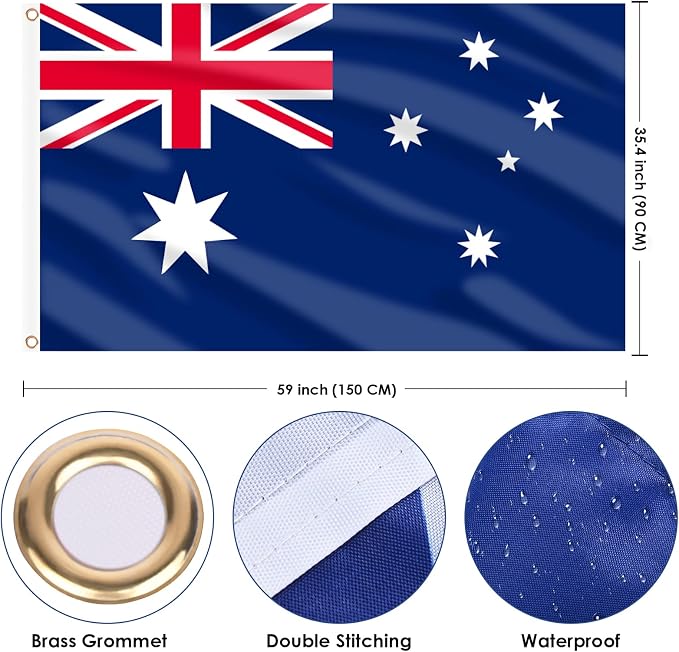 AhfuLife 2 Pcs Australia Flag 3x5 Ft,Large Australian Flags for Outside - Double Side with Brass Eyelets for Olympic Party Decorations, Bar Garden Street Decoration Indoor Outdoor