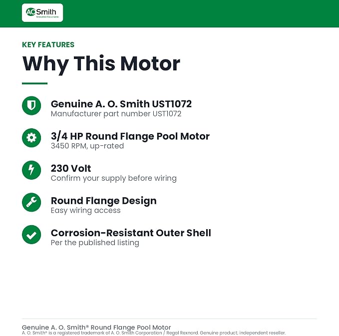 Century Electric UST1072 3/4-Horsepower Up-Rated Round Flange Replacement Motor (Formerly A.O. Smith)