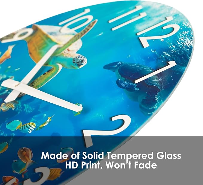 Crosstime 16 Inch Large Outdoor Wall Clock Waterproof - Sea Turtle & Coral Reef Ocean Life Theme, Tempered Glass Face - Silent Coastal Decor Clock for Outside Patio, Poolside, Garden, Beach House