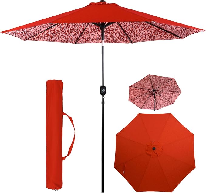 Backyard Expressions 9 ft. Patio Umbrella, Market Table Umbrella w/Tilt and Crank, 8 Ribs