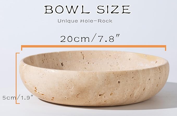 Natural Travertine Decorative Bowl 7.8", Handmade Stone Catchall Bowl for Entryway Key, Coffee Table Centerpiece, Kitchen Counter Fruit Bowl, Ring Tray, Office Home Decor Modern Apartment Essential