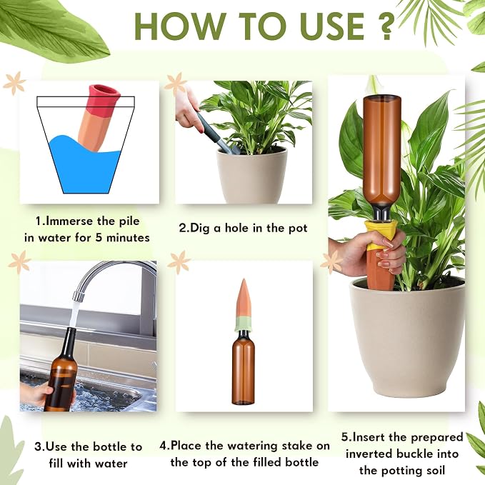 Baderke 16 Pcs Terracotta Watering Spikes Colorful Automatic Self Watering Stakes Slow Release Vacation Plant Waterer Devices for Indoor Outdoor Plants