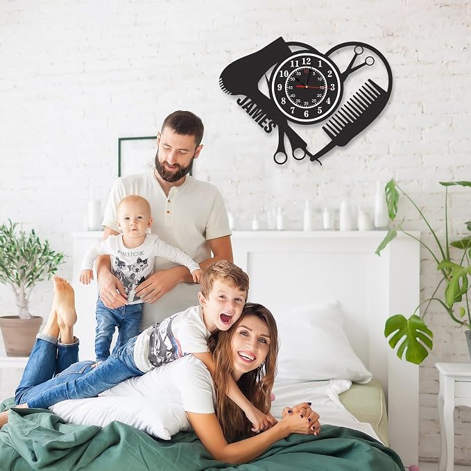 Personalized Indoor Outdoor Wall Clock, Barber Equiment Tools Metal Clock, Salon Wall Decor, Silent Non-Ticking, Barber Shop Business Modern Wall Clocks, Ideal for Shop Office Home, Hairdresser Gift