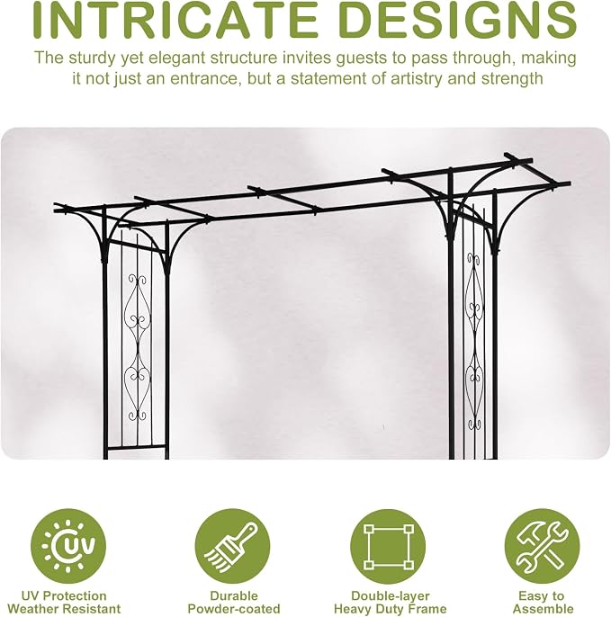 Garden Arch Trellis, Heavy-Duty Steel Frame Support Arbour Archway for Climbing Plant, Rose Vines, Vegetables, Outdoor Decoration for Lawn Backyard Party Wedding, Flat Top