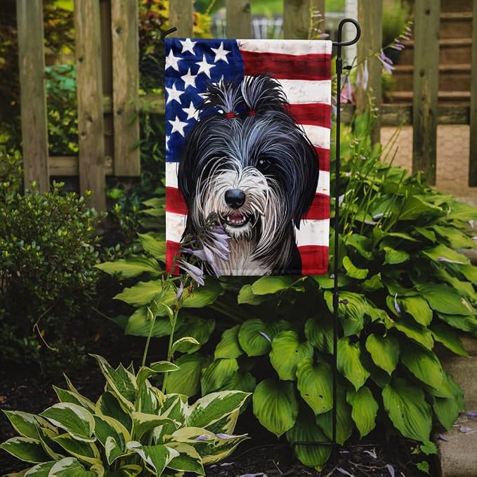 Caroline's Treasures CK6740GF Tibetan Terrier American Flag Garden Flag Mailbox Flag Decorative Yard Flag Banner Outside Patio Artwork Yard Flower Beds, Garden Size, Multicolor