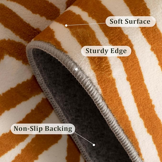 Orange Rug for Living Room, 8×10 Modern Abstract Area Rug, Geometric Contemporary Wave Striped Rugs for Playroom Nursery, Washable Nonslip Large Rug for Bedroom Dining Room