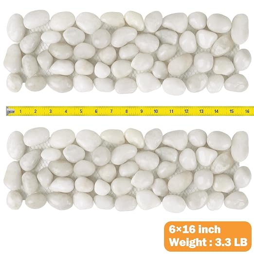 River Rock Stepping Stones Outdoor for Garden Walkway, 6 Pcs 16" L x 6" W Rectangle Shape Paver Step Stones Polished Pebble River Stone Mat for Yard Lawn Patio Pathway Walk Way - White