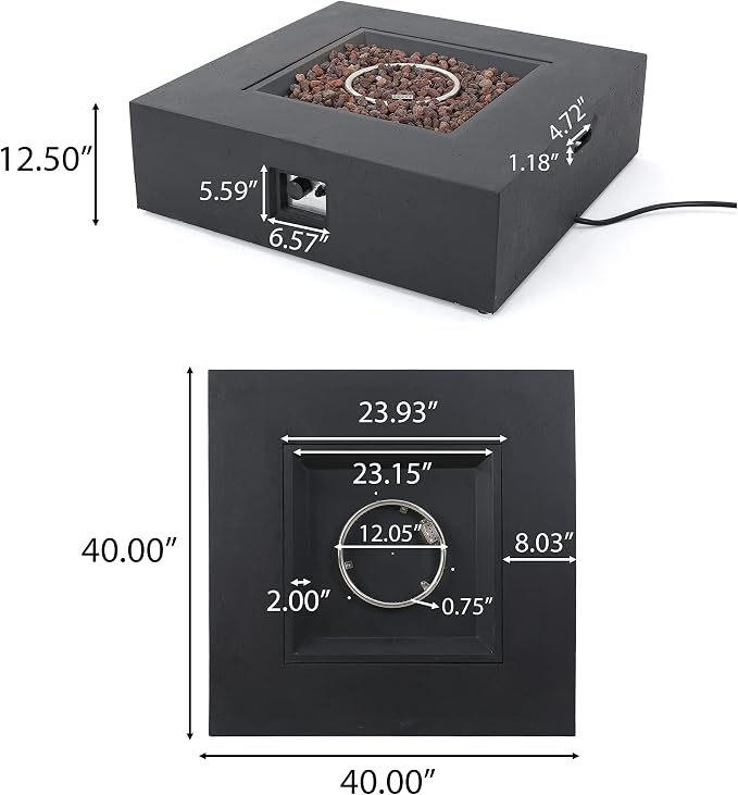 Christopher Knight Home Aidan Outdoor 50,000 BTU Square Fire Pit (No Tank Holder) - Lightweight Concrete - Dark Gray