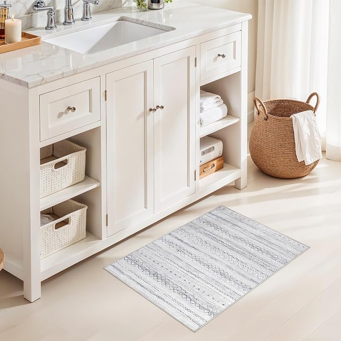 cotiled Washable 2x3 Entryway Rugs: Boho Moroccan Soft Small Rug | Solve Modern Neutral Trendy Home Decor - Stain Resistant for Bathroom Entryway Kitchen Laundry Grey