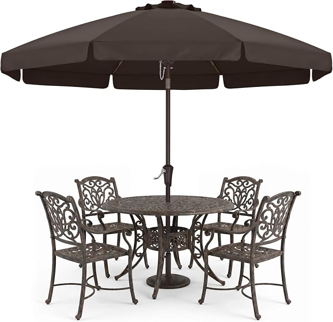 ABCCANOPY 9ft Scalloped Patio Umbrella, Outdoor Table Umbrella with Tilt and Crank, Fiberglass Ribs Deck Umbrella for Patio, Pool, Garden, Picnic (Brown)