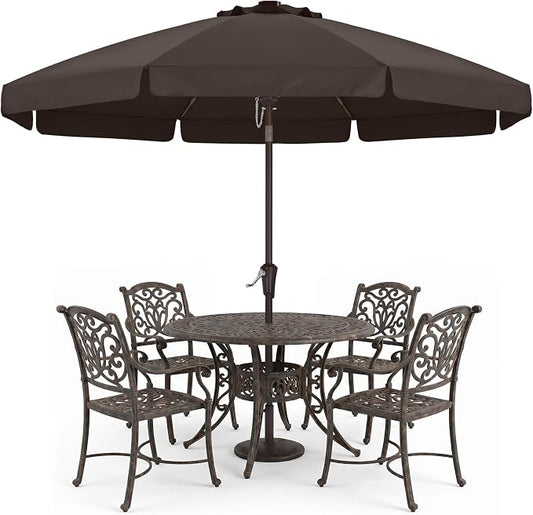 ABCCANOPY 9ft Scalloped Patio Umbrella, Outdoor Table Umbrella with Tilt and Crank, Fiberglass Ribs Deck Umbrella for Patio, Pool, Garden, Picnic (Coffee)