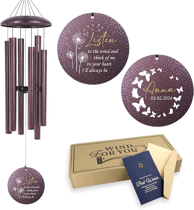 ASTARIN Personalized Memorial Wind Chime for Loss of Loved One 30/36/42 inch, Sympathy Deep Tone Wind Chimes for Mom Dad/Mother Father, Remembrance Gifts for Grief Condolence Funeral Made in Texas