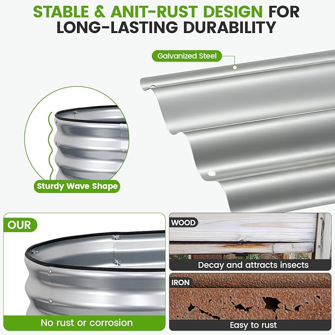 Galvanized Raised Garden Bed Outdoor 24'' Deep | Oval Metal Garden Beds with Easy Assembly & Planter Box for Planting Deep Root Vegetables Fruits Flowers, 6x2x2ft Silver
