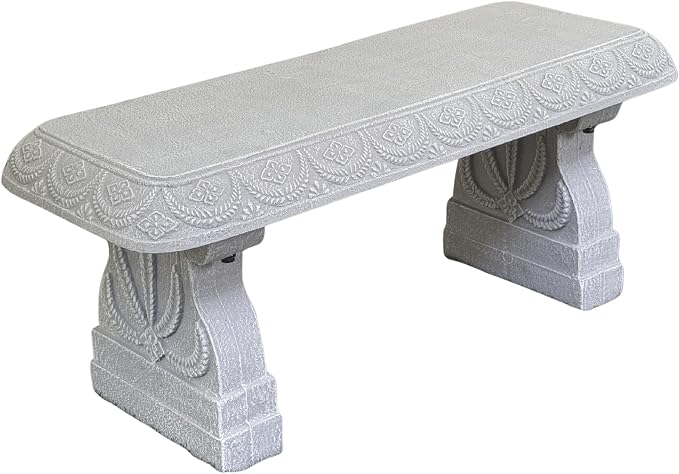Limestone White Patio Bench - Small Outdoor Bench - Front Porch Seating for Garden Yard - Outdoor Seat Backless Decorative Pedestal Patio Furniture - Weather Resistant Realistic Stone Look