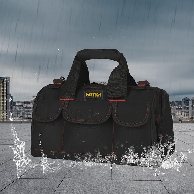 FASTECH 17-inch Heavy Duty Tote Bag With Wide Mouth For Tool Storage, Carrier and Organizer,Tools Bag for Men, Wide Mouth Tool Bag With Inside Pockets (17 Inch)