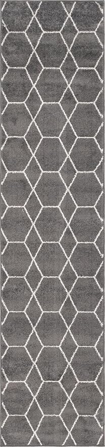 Unique Loom Trellis Frieze Collection Area Rug - Geometric (2' x 8' 8" Runner, Dark Gray/ Ivory)