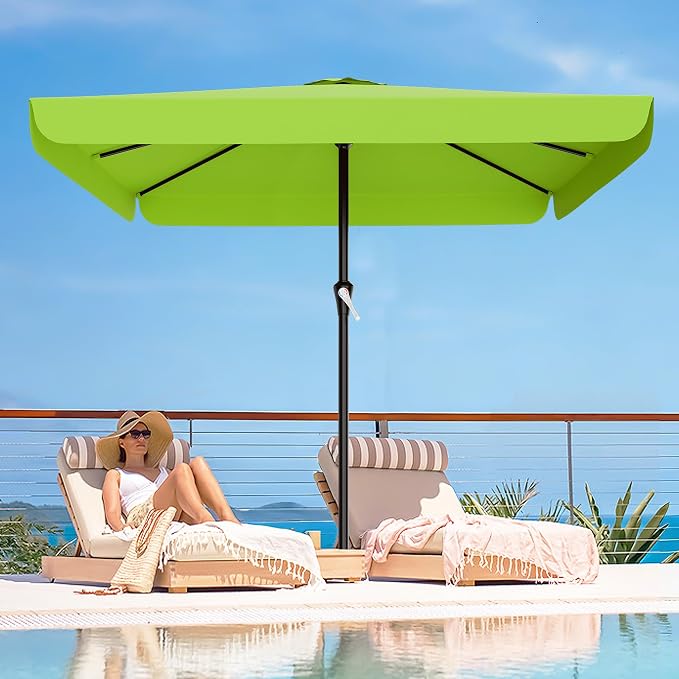 AreShark 8 X 10 FT Large Rectangular Patio Umbrella with Valance, Outdoor Table Market Umbrella w/Crank & 8 Ribs, Rectangle Outdoor Umbrellas for Garden, Deck, Yard and Poolside, Apple Green