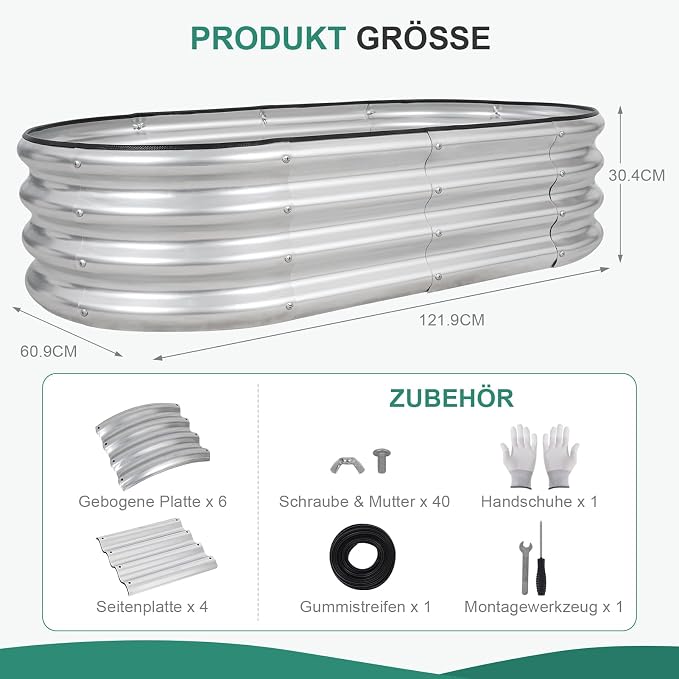 Galvanized Raised Garden Bed - 4×2×1ft (2 Packs) Planter Raised Beds for Gardening | Oval Metal Garden Planter Box with Safety Edging and Gloves for Vegetables Fruits and Flower - Silver