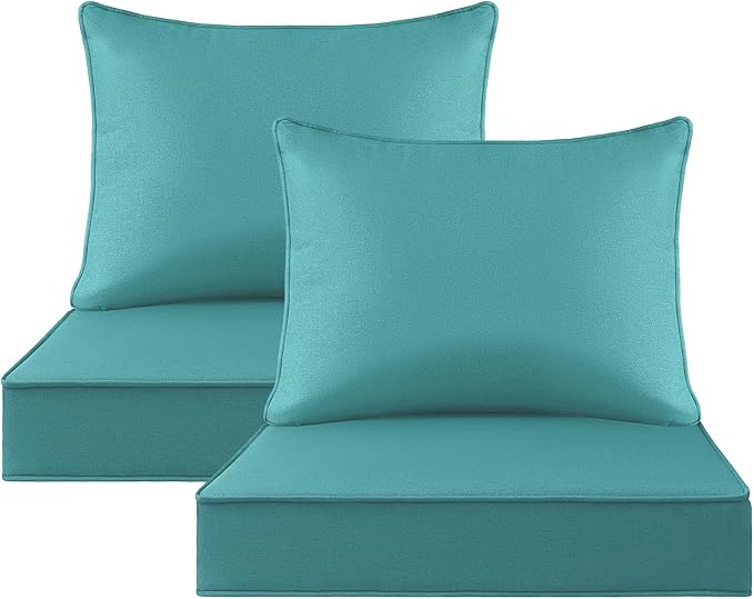 Unimatta Outdoor Patio Chair Cushions Set, 24" x 24", Set of 2, Water-Repellent, Fade Resistant, Deep Seat Bottom and Back Cushion for Backyard, Couch, Sofa and Patio Furniture, Turquoise